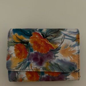 Blue and Orange Floral Wallet with Artistic Design
